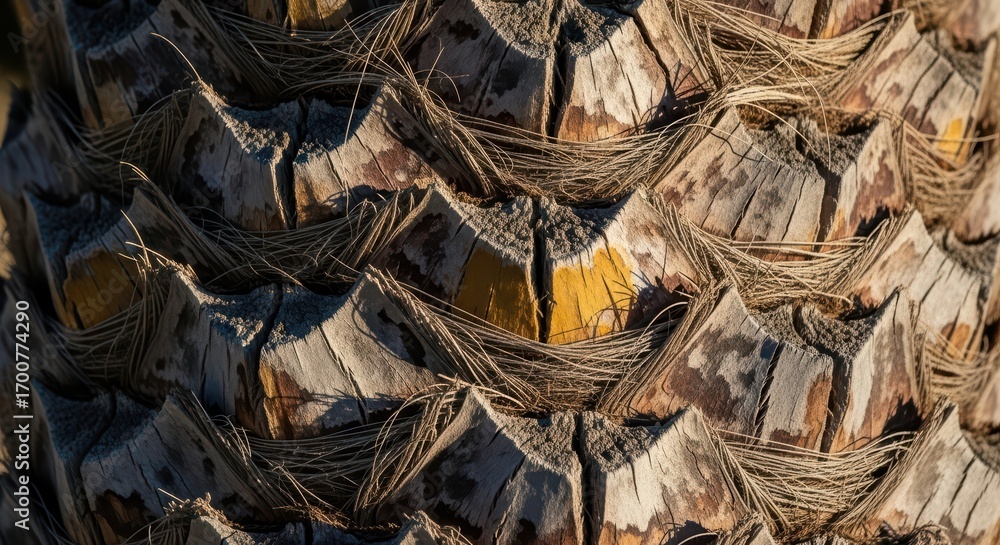 Aufkleber close-up of palm tree bark with textured patterns for nature design and background