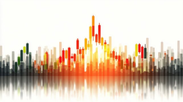 Stunning Abstract Cityscape with Skyscrapers Reflection, Candlestick Trading Graph and Market Investments Empower Your Financial Campaigns, Inspiring Innovation and Progress. - Powered by Adobe