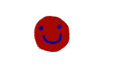 Hand-Drawn Smiley Face Icon | Red Circle with Blue Smile and Eyes | Cute Doodle Emoticon | Transparent Background PNG