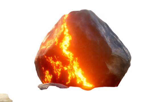 Molten lava rock glowing with internal heat against a black void magma volcanic fire