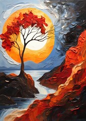 abstract background with tree and water