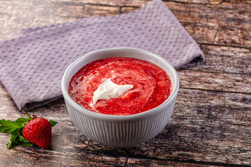 Cold sweet strawberry gazpacho soup