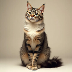 Majestic maine coon cat sitting proudly with detailed fur and expressive eyes
