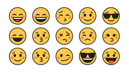 Emoji faces set of varied emotions