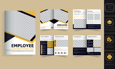 8-page corporate employee handbook brochure, Magazine, Report Design with modern corporate style, editable and business-focused pages for workplace policies, safety, and financial highlights.