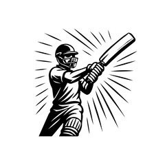 Cricketer swinging the bat with energy stroke lines
