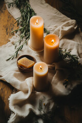 Rustic candle and jars with dried flowers