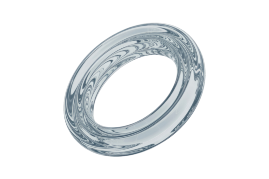 Abstract 3D rendering of a swirling, translucent, light-blue ring on a transparent background. background removed