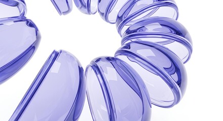 Close-up of a translucent purple spiral object, showcasing its curved segments and smooth texture against a bright white background.
