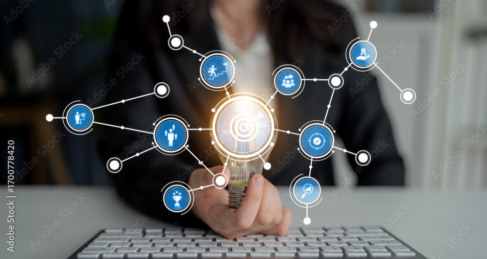 Poster this image captures a conceptual visualization of data networking in a modern office. digital connec