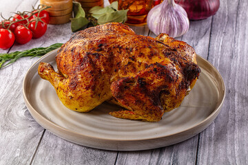 Hot tasty grilled whole chicken