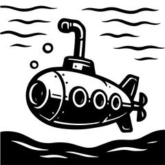 Submarine underwater with periscope extended
