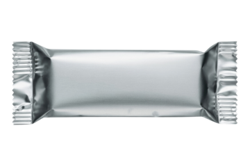 A silver foil wrapped candy bar, isolated on a transparent background, ready for your design. background removed