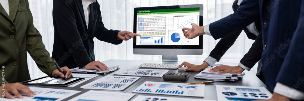 Poster spreadsheet document information financial startup concept. data and graphs in spreadsheet documents