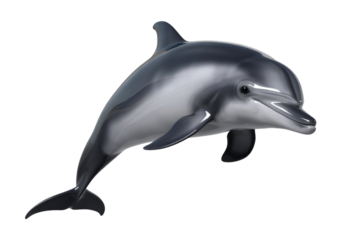 A 3D rendered image of a dolphin leaping, isolated on a transparent background, showcasing its sleek form and playful nature. background removed
