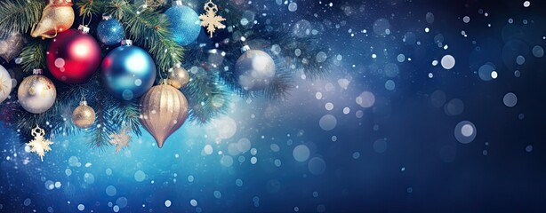 Fototapeta premium Christmas decorations over blue