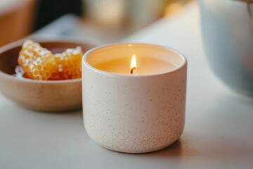 Candle and honeycomb rustic still life