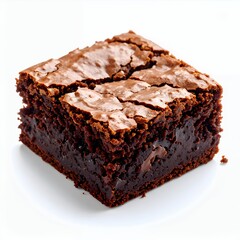 Deliciously rich chocolate brownie square, a tempting treat, perfect for dessert on white background