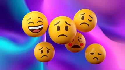 Fototapeta premium 3D emoticons showing mixed emotions on vibrant abstract background
