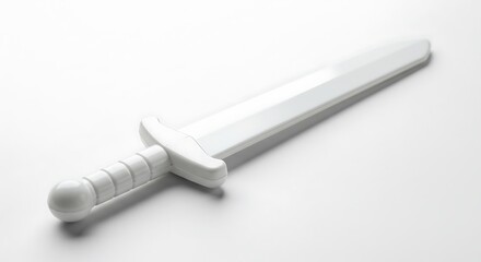 A simple white plastic toy sword with a rounded pommel and ribbed handle