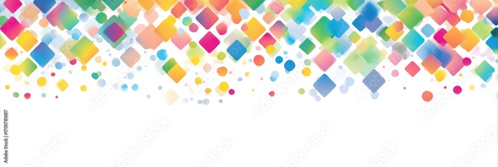Poster colorful abstract squares and circles on white background create a vibrant pattern