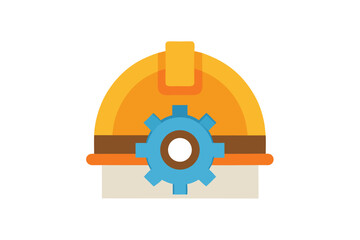 Illustration of a construction hard hat with gear, a symbol for engineering