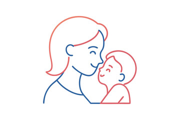 Minimalist Line Art of a Mother Embracing Her Child with Love