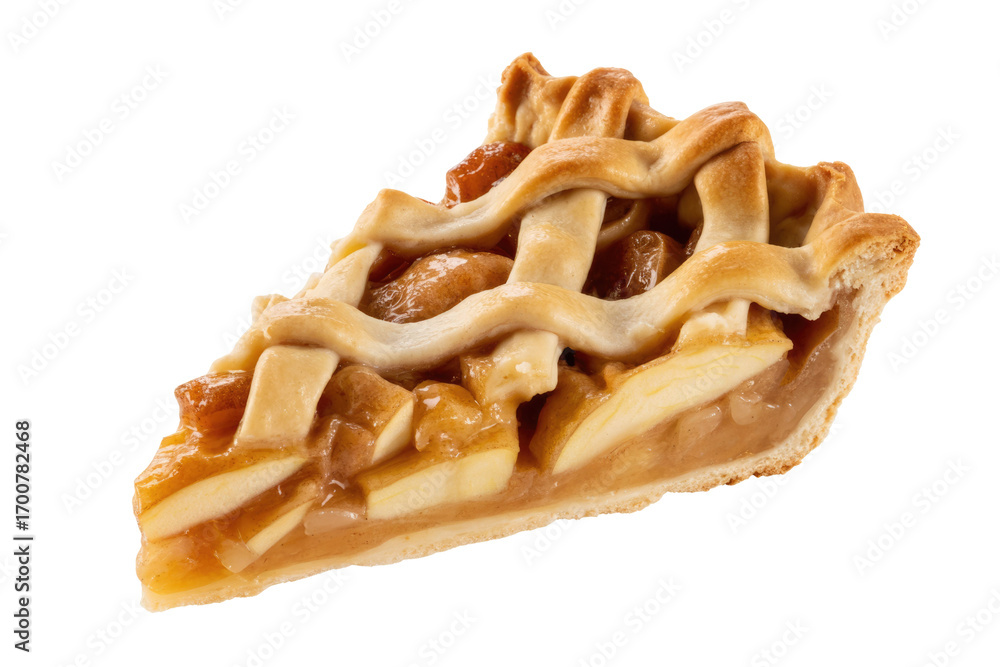 Poster a delicious slice of apple pie with a lattice crust, perfect for autumn. background removed
