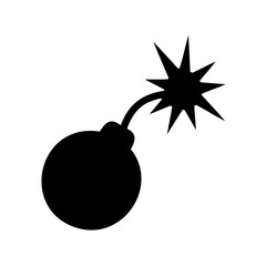 Cartoon Style Bomb with a Burning Fuse, Black on White Background