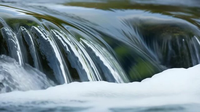 Flowing water, with small cascade, creates a mesmerizing spectacle. Cascade showcases fluidity as it tumbles over rocks, creating dynamic patterns, and textures with clear water.
