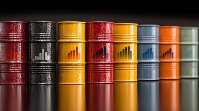 Oil Barrels and Financial Graphs Powerful Symbols of Economic Growth, Perfect for Business Presentations or HighImpact Campaigns.