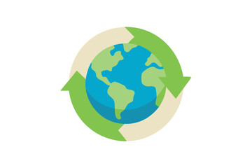 Green Earth recycling loop with continents and blue ocean, a symbol of sustainability