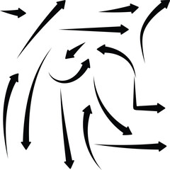 Hand-drawn brush stroke shapes arrows checkmarks circles and xs for creative design elements