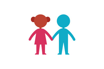 A Simple Image of Two Figures Holding Hands Against White Background