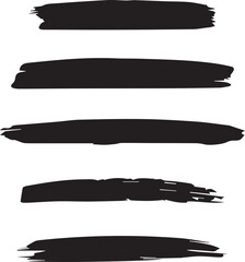 Collection of five bold black brush stroke textures for artistic design elements