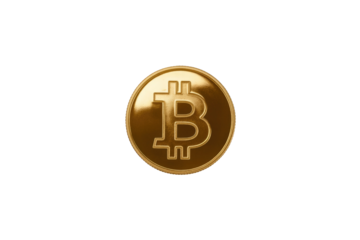 A gold Bitcoin cryptocurrency coin with a transparent background. background removed