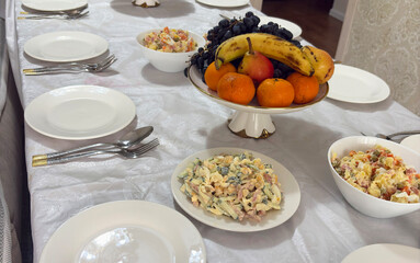 Festive Table Setting with Salad and Fruit