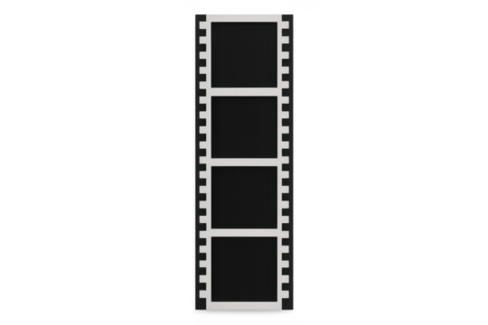 Empty film strip on transparent background, ideal for cinema and photography projects