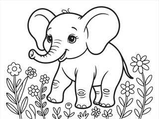 Naklejka premium Cute elephant line drawing for children coloring and education printables
