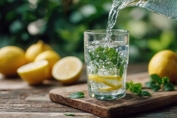 Fototapeta premium fresh lemonade with lemon and mint