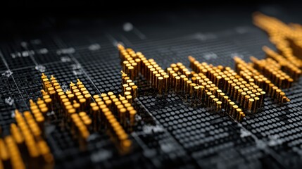 Closeup of a Computer Chip with Graph Background Stock Image Highlighting Technological Growth, Business Insights, and Market Trends for Digital Projects, Presentations, and Marketing.