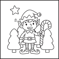 Elf Christmas Coloring Pages Bold Easy