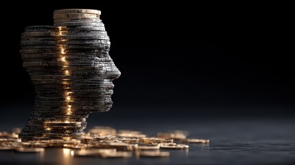 Vibrant Stack of Gold Coins with a Symbolic Portrait, Perfect for Financial and Investment Campaigns Empowering Growth and Prosperity.