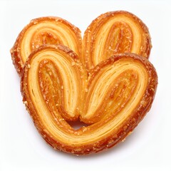 Delicious heart shaped palmiers pastries, a delightful sweet treat on white background