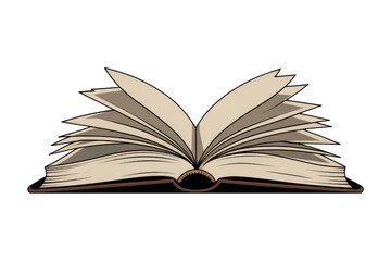 Fototapeta premium Open book illustration, pages fanned out, vintage style, knowledge, reading. background removed