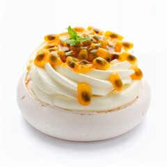 Exquisite passionfruit meringue dessert, a sweet treat temptation photographed on white background
