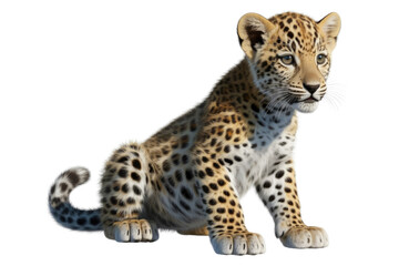 Obraz premium Adorable leopard cub sitting, isolated on transparent background. A digital artwork. background removed