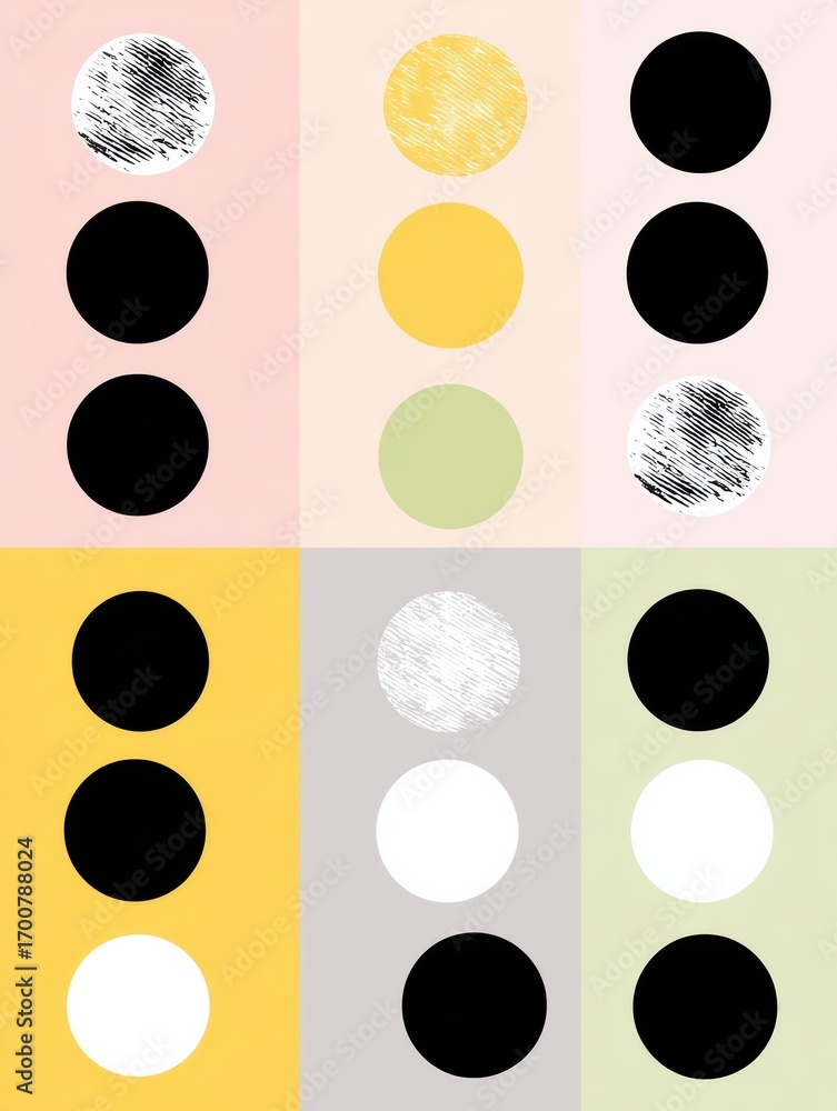 Poster abstract shapes in pastel colors creating a modern art composition with large circular designs on a 