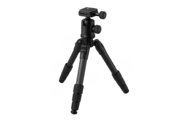 Modern black camera tripod standing on transparent background