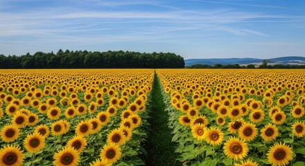 Vast Field of Sunflowers Under a Bright Blue Sky